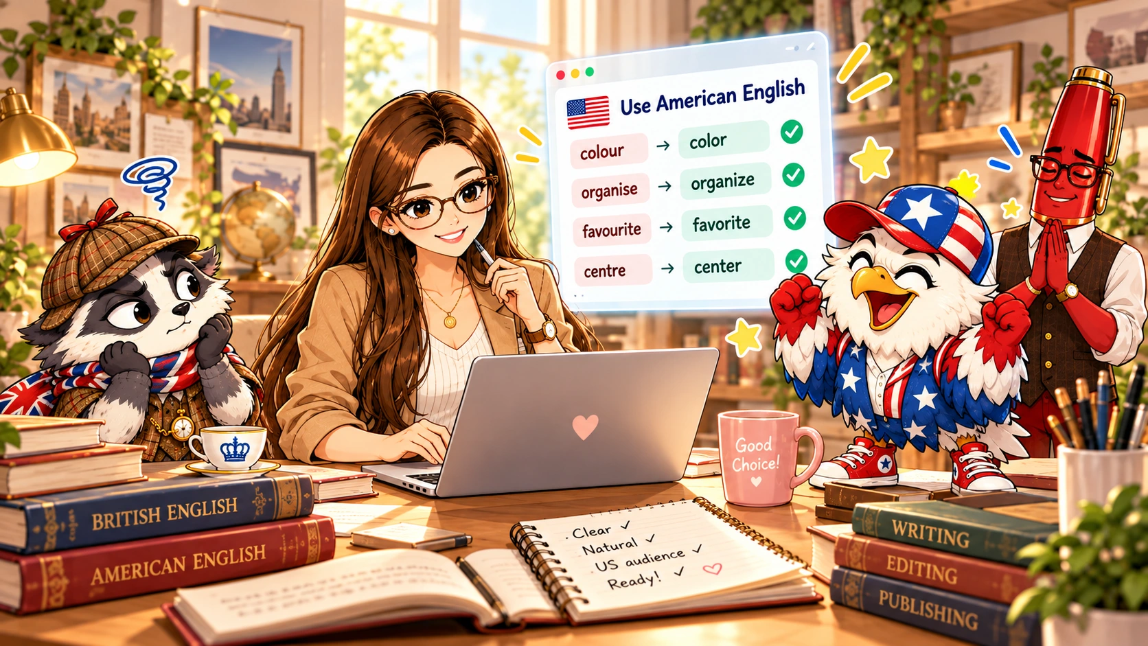 Patricia selects American English for the client’s article