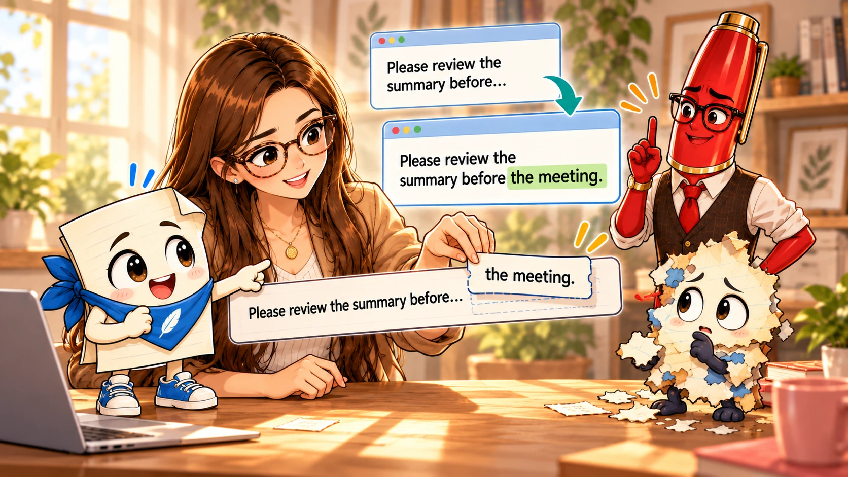 Patricia connects the missing thought to complete the sentence